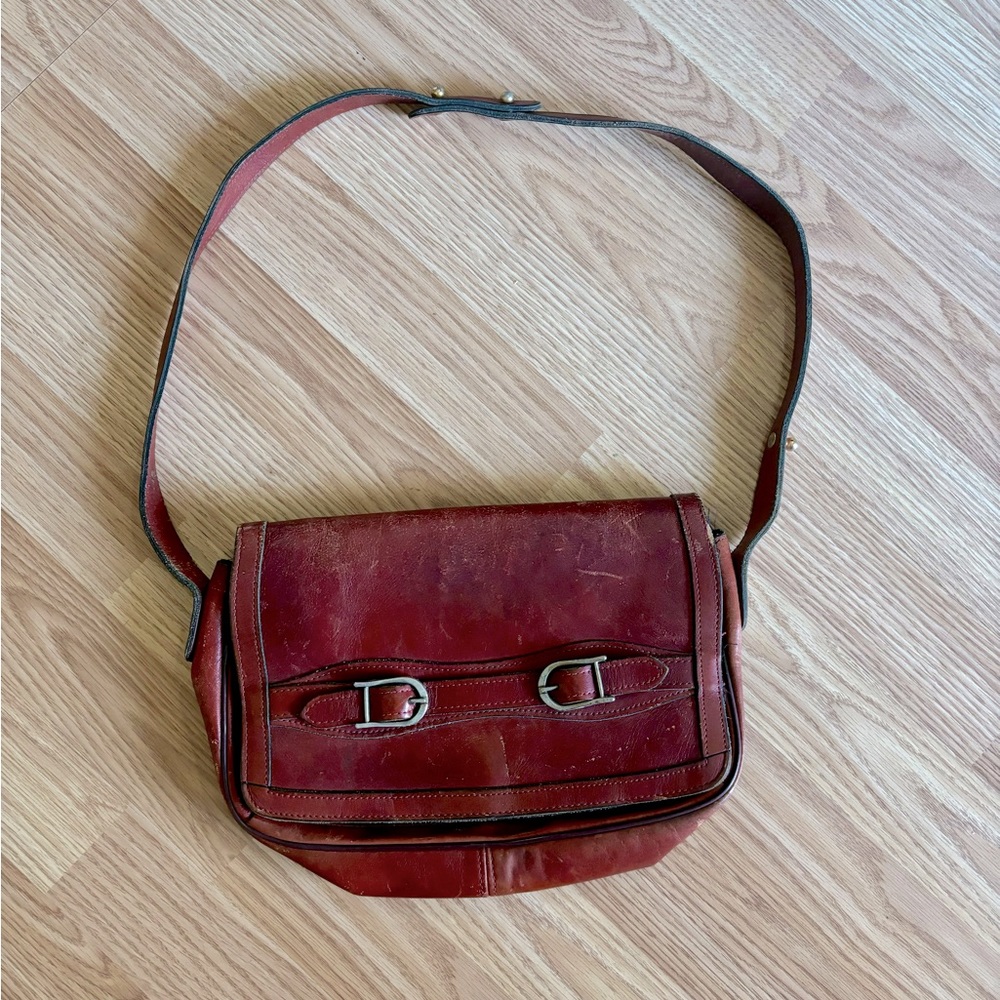 Marquin Vintage purse burgundy brown zipper like 2 pocket cleaned adj strap